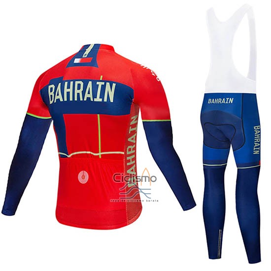 Bahrain Merida Ropa Ciclismo Culotte Largo 2019 Mangas Largas Rojo